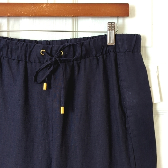 Ellen Tracy 100% Linen High Waisted Slim Tapered Leg Soft Pants Ink Navy Medium - Picture 7 of 14